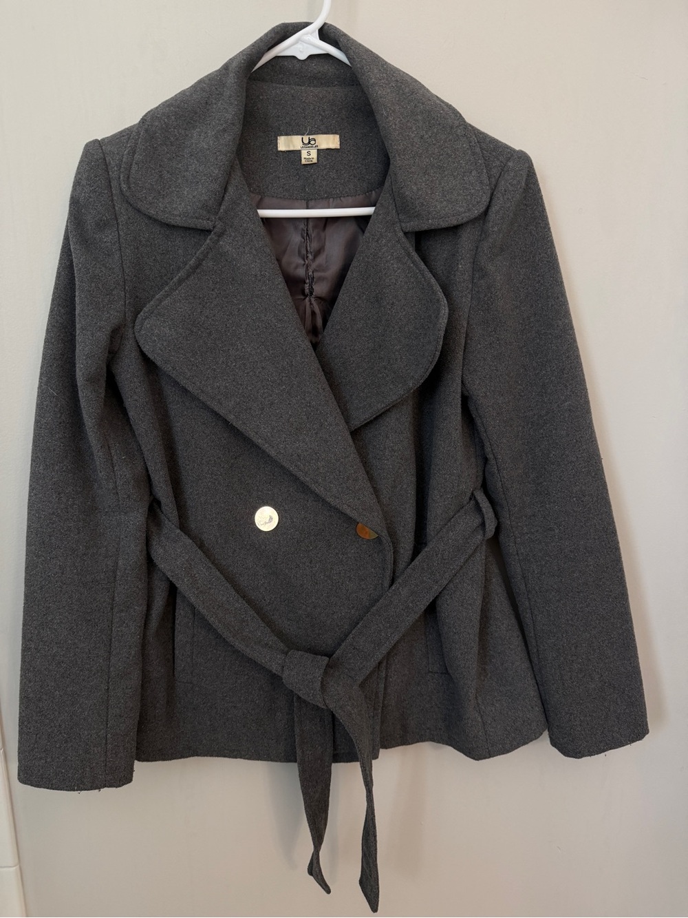 Los Angeles Gray Belted Pea Coat Size Small